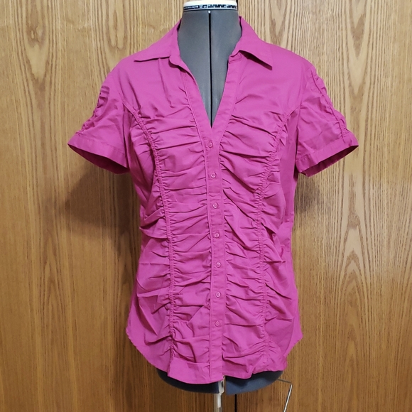 Cato - Hot Pink Ruched Shirt - Ladies Medium - Picture 1 of 11